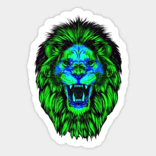 Lion Skull Interactive Green&Blue Filter T-Shirt #2 By Red&Blue Sticker